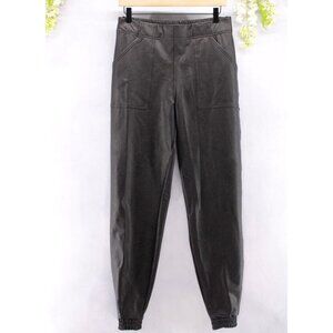 Spanx Women's Faux Leather Jogger Pants L/G Black Elastic Waist Pockets